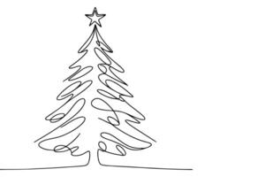 ai generato ne continuo nero linea arte disegno di allegro Natale albero. mano disegnato di Santa Claus schema scarabocchio vettore illustrazione