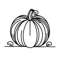 continuo uno nero linea disegno di zucca Halloween autunno raccogliere schema schizzo scarabocchio per colorazione vettore su bianca sfondo