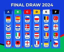 calcio 2024 finale palcoscenico gruppi. tavolo di il finale disegnare di il calcio campionato 2024. nazionale calcio squadre con bandiera icone vettore