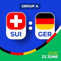 Svizzera vs Germania calcio 2024 incontro contro. 2024 gruppo palcoscenico campionato incontro contro squadre intro sport sfondo, campionato concorrenza vettore