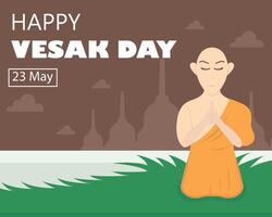 illustrazione vettore grafico di un' monaco era preghiere nel il suo prato, Perfetto per internazionale giorno, Vesak giorno, celebrare, saluto carta, eccetera.