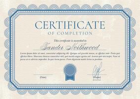 certificato o diploma nel Vintage ▾ stile e blu colori. telaio frontiere design. semplice vettore illustrazione
