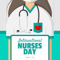 internazionale infermieri giorno manifesto con un' femmina infermiera trasporto un' scrittura tavola vettore