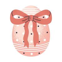 primavera Pasqua vacanza cioccolato uovo. mano disegnato Pasqua decorativo uovo con rosa arco, colorato uovo con arco piatto illustrazione. carino dipinto Pasqua uovo su bianca vettore