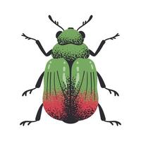 mano disegnato foglia coleottero. verde a strisce foglia insetto insetto, carino scarafaggio isolato piatto illustrazione. cartone animato poco scarafaggio su bianca vettore