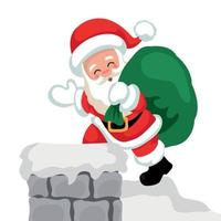 cartolina di natale di babbo natale che entra dal camino salutando vettore