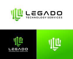 lettera l monogramma scudo tecnologia connessione azienda logo design. vettore