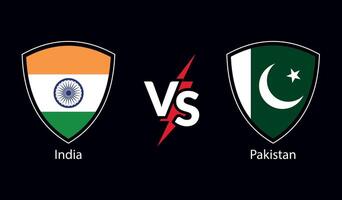India vs Pakistan internazionale cricket bandiera distintivo design su indiano orizzonte sfondo per il finale mondo tazza. eps per gli sport incontro modello o bandiera nel illustrazione. vettore