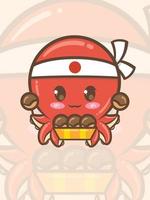 simpatico chef di polpo con in mano un cibo giapponese takoyaki - mascotte e illustrazione vettore