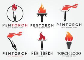 impostato fascio fuoco torcia logo illustrazione disegno, linea arte logo minimalista vettore