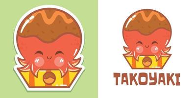 un simpatico personaggio dei cartoni animati di polpo takoyaki logo e illustrazione della mascotte vettore