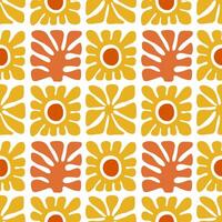 moderno geometrico forme e fiori senza soluzione di continuità modelli. astratto floreale piastrelle. terracotta, giallo e arancia illustrazione. vettore
