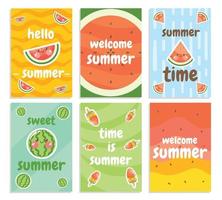 set di una simpatica collezione di carte estive con frutti di anguria vettore