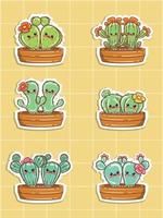 set di simpatici cactus coppia cartone animato adesivo illustrazione vettore