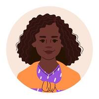 testa ritratto di un africano americano donna. avatar di africano femmina per sociale reti. piatto illustrazione vettore