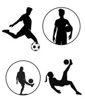 uomo donne giocando calcio silhouette vettore