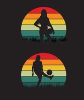 uomo donne giocando calcio silhouette vettore