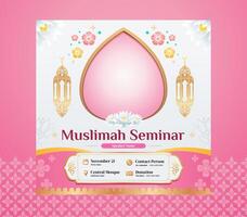 rosa islamico seminario e seminario web sociale media inviare design modello per islamico musulmano donna insegnamento e lezione vettore