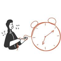 mano disegnato scarabocchio persona traino grande orologi con corde illustrazione vettore