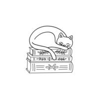 illustrazione di un' gatto addormentato su libri vettore