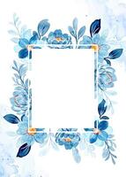 blu floreale telaio con acquerello vettore