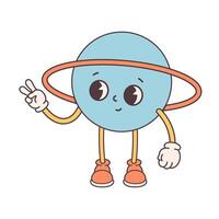 di moda cartone animato Groovy pianeta personaggio nel retrò stile 60s e anni '70. solare sistema, spazio. terra giorno, Salva pianeta vettore