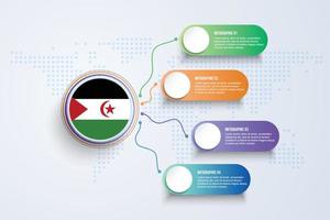 bandiera del sahara occidentale con un design infografico isolato sulla mappa del mondo a punti vettore