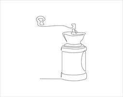 continuo linea disegno di Manuale caffè macinino. uno linea di caffè macinino. macinino continuo linea arte. modificabile schema. vettore