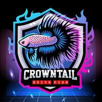 corona coda betta pesce mascotte. esport logo design vettore