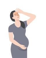 isolato di un' gravidanza donna Tenere sua pancia e sensazione preoccupazione, piatto illustrazione. vettore