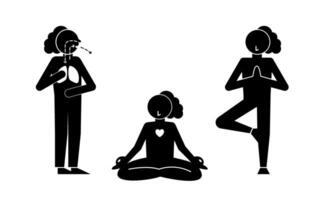 silhouette di un' persona fare yoga, meditare e respirazione esercizio. salutare stile di vita concetto nel piatto illustrazione. vettore