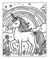 pagina da colorare unicorno per bambini vettore