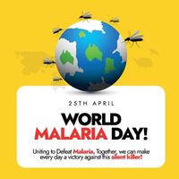 mondo malaria giorno. 25 aprile mondo malaria giorno consapevolezza bandiera e sociale media inviare con terra globo ottenere attaccato di zanzare. bandiera per celebrare malaria giorno e combattimento contro silenzioso uccisore vettore