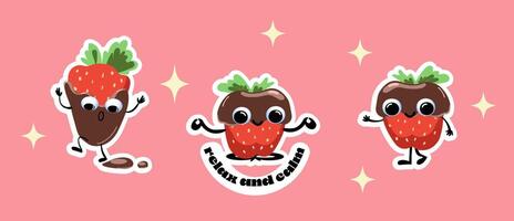 collezione personaggi carino fragola nel cioccolato kawaii stile adesivi vettore