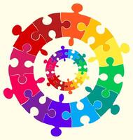 arcobaleno puzzle pezzi disposte nel un' cerchio vettore