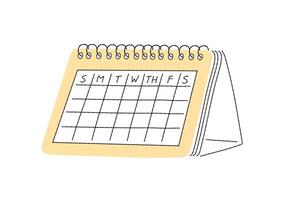 carta scrivania calendario vuoto con giorno nel settimana, clip arte, bianca sfondo, linea disegnato stile, schizzo, mano disegnato vettore