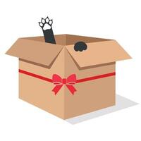 illustrazione di un' nero gatto nel un' regalo scatola con un' arco vettore
