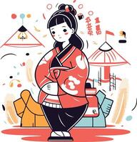 giapponese ragazza nel chimono nel cartone animato stile. vettore