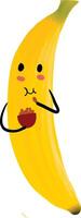 mano disegnato illustrazione, un' divertente Banana mangiare merenda. Perfetto per cibo logo, maglietta, divertente personaggio cartone, icona. vettore