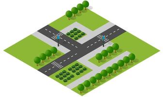 illustrazione 3d isometrica del quartiere della città con le case vettore