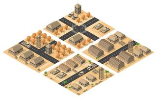 isometrico urbano megalopoli superiore Visualizza di il città infrastruttura cittadina, strada moderno, vero struttura, architettura 3d illustrazione elementi diverso edifici vettore