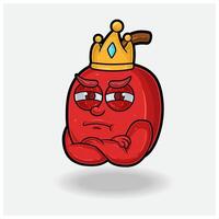geloso espressione con Mela frutta corona portafortuna personaggio cartone animato. vettore