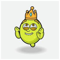 contento espressione con Limone frutta corona portafortuna personaggio cartone animato. vettore