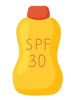 sole crema spf 30. lozione, mousse. estate cosmetico. crema solare, pelle protezione, crema solare, pelle cura prodotti. illustrazione. vettore