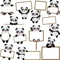 impostato digitale collage di panda con vuoto banner vettore