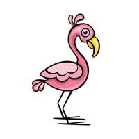 rosa fenicottero bellissimo uccello cartone animato stile illustrazione adesivi vettore