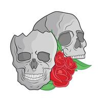 illustrazione di cranio e rosa vettore