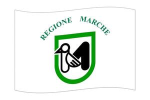 agitando bandiera di marche regione, amministrativo divisione di Italia. illustrazione. vettore