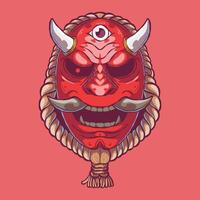 rosso samurai maschera illustrazione. mascotte, guerriero, etichetta design concetto. vettore