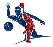 silhouette bowling giocatori sportivi azione vettore